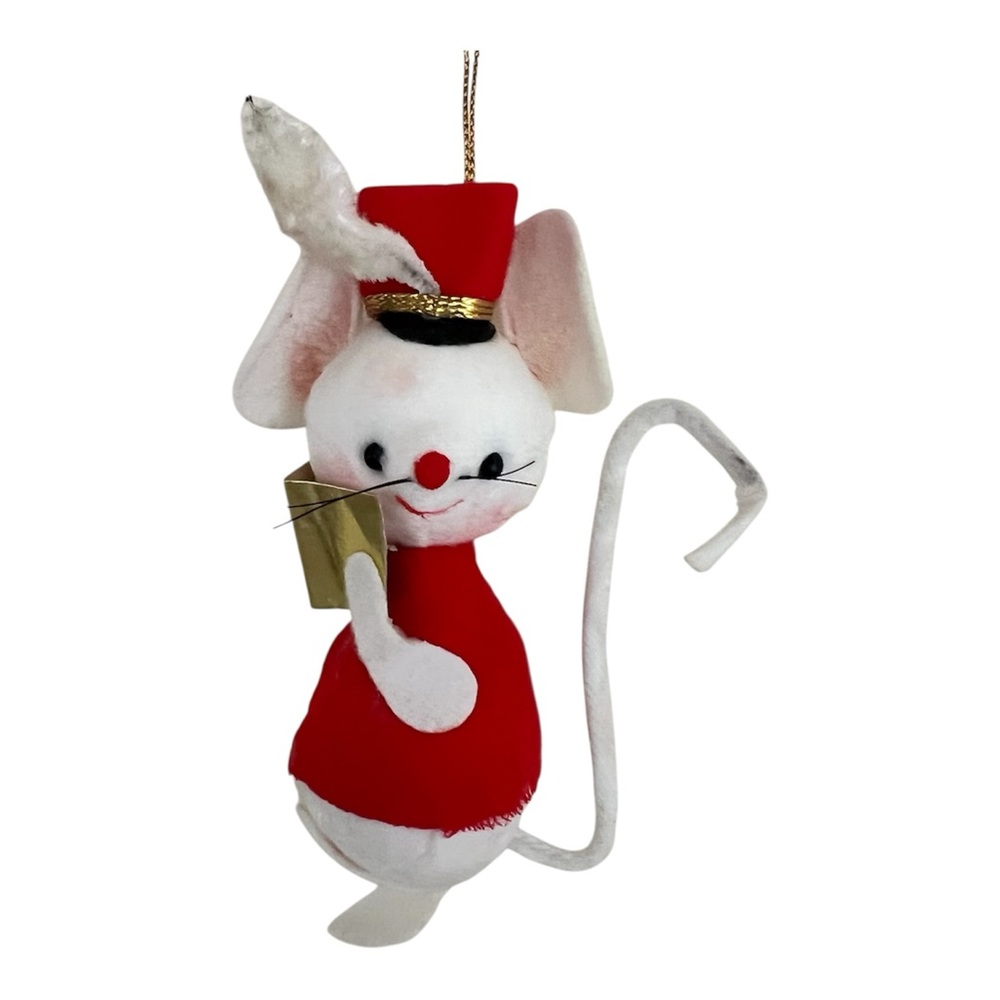 Vintage Felted Mouse Made in Japan 1960s Christmas Ornament EUC!!